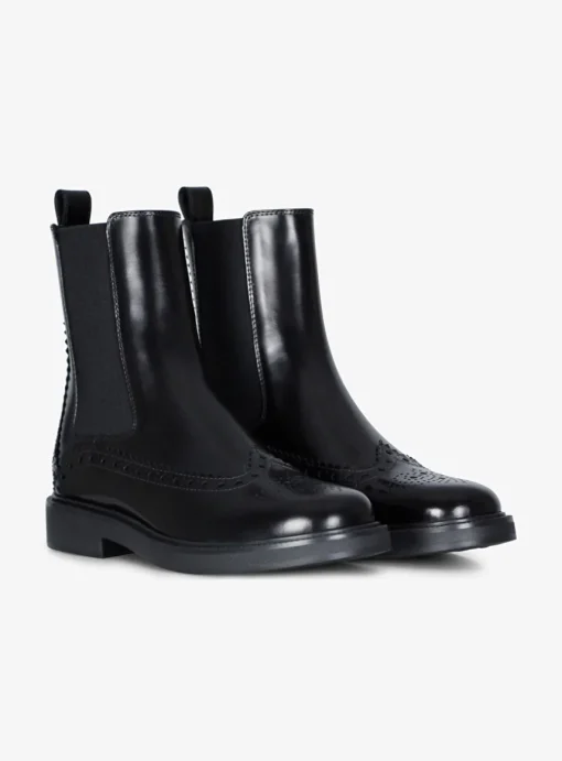 Enkelaars leder zwart brogues | DELSCHER. Fashion
