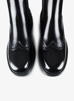 Enkelaars leder zwart brogues | DELSCHER. Fashion