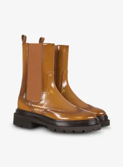 Enkellaars brogue leder cognac | DELSCHER. Fashion