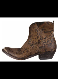 Enkellaars cowboy leder leopard vintage | DELSCHER. Fashion