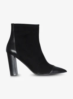 Enkellaars pointy leder en suede zwart | DELSCHER. Fashion