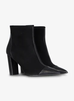 Enkellaars pointy leder en suede zwart | DELSCHER. Fashion