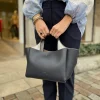 Flower bag leder medium donker blauw | DELSCHER. Fashion
