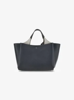 Flower bag leder medium donker blauw | DELSCHER. Fashion