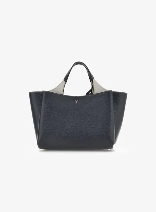 Flower bag leder medium donker blauw | DELSCHER. Fashion
