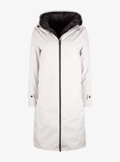 Jas laminar krijtwit met zwarte rits | DELSCHER. Fashion