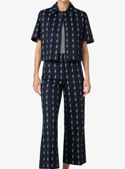 jasje korte mouw marine wit sailboat print | DELSCHER. Fashion