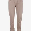 Jeans met omslag en glitterrandje beige | DELSCHER. Fashion
