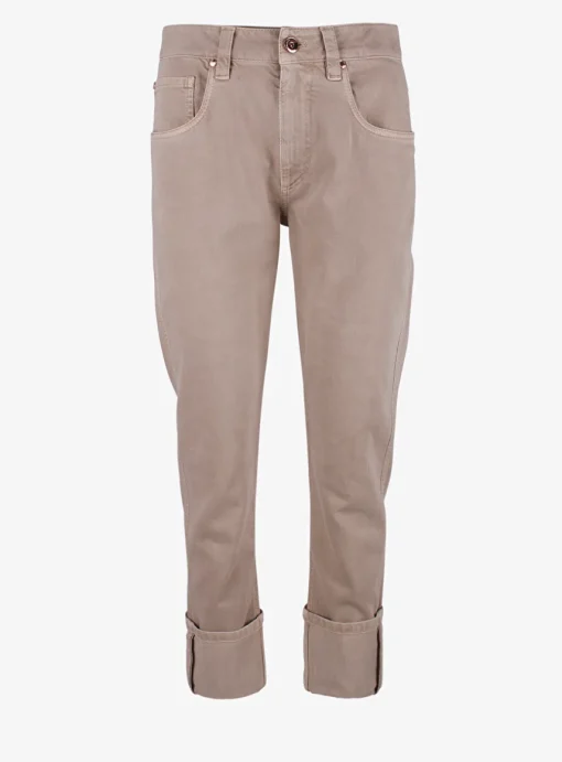 Jeans met omslag en glitterrandje beige | DELSCHER. Fashion