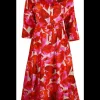 Jurk blad dessin rood, roze, beige | DELSCHER. Fashion