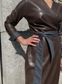 Jurk Brent faux leder bruin | DELSCHER. Fashion