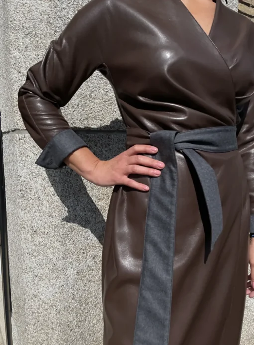 Jurk Brent faux leder bruin | DELSCHER. Fashion