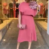 Jurk calice CRÊPE poeder roze | DELSCHER. Fashion