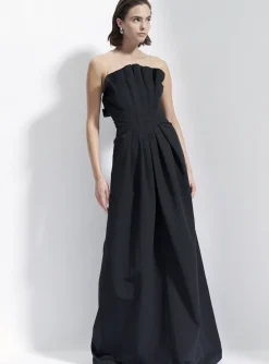 Jurk cannes maxi zwart technisch katoen strapless | DELSCHER. Fashion