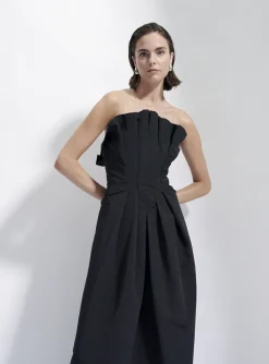 Jurk cannes maxi zwart technisch katoen strapless | DELSCHER. Fashion