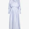 Jurk circee streep wit lichtblauw met geplooide rok | DELSCHER. Fashion