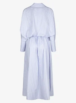 Jurk circee streep wit lichtblauw met geplooide rok | DELSCHER. Fashion