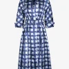 Jurk couture Celena zilvergrijs blauw dessin | DELSCHER. Fashion