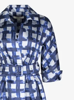 Jurk couture Celena zilvergrijs blauw dessin | DELSCHER. Fashion