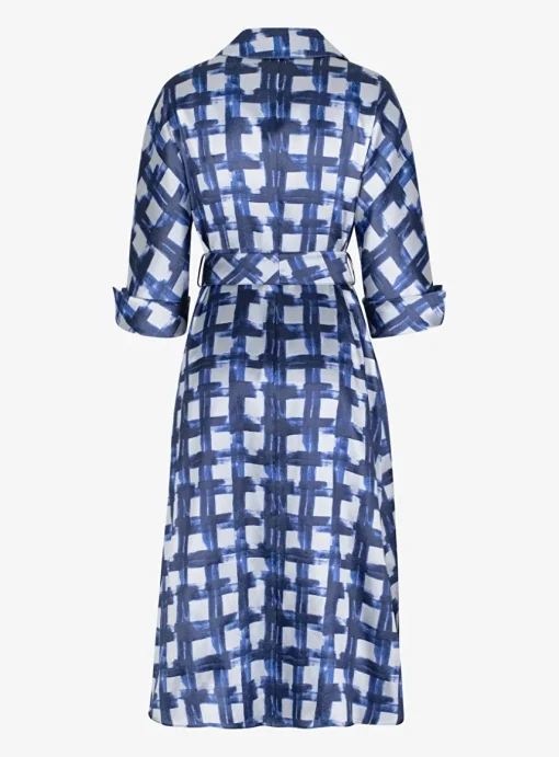 Jurk couture Celena zilvergrijs blauw dessin | DELSCHER. Fashion