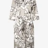 Jurk croatie greige met wit zwart bloem dessin | DELSCHER. Fashion