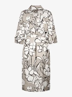 Jurk croatie greige met wit zwart bloem dessin | DELSCHER. Fashion