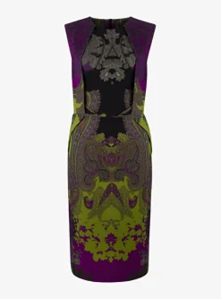 Jurk dessin groen zwart paars | DELSCHER. Fashion