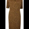 Jurk olijf pointillisme paisley dessin | DELSCHER. Fashion