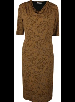 Jurk olijf pointillisme paisley dessin | DELSCHER. Fashion
