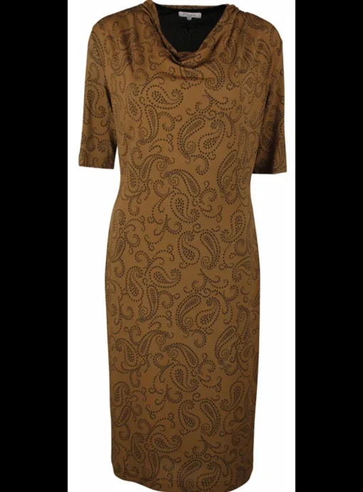 Jurk olijf pointillisme paisley dessin | DELSCHER. Fashion