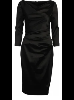 jurk satijn zwart met v hals hoog | DELSCHER. Fashion
