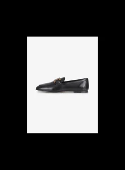 Loafer leder zwart logo mat goud en leder zool | DELSCHER. Fashion