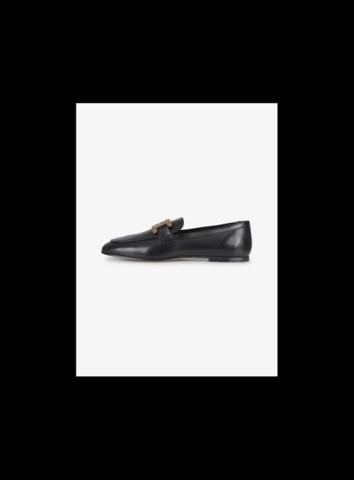 Loafer leder zwart logo mat goud en leder zool | DELSCHER. Fashion