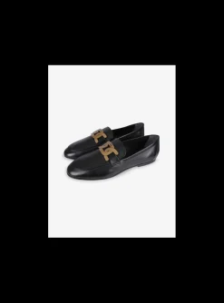 Loafer leder zwart logo mat goud en leder zool | DELSCHER. Fashion