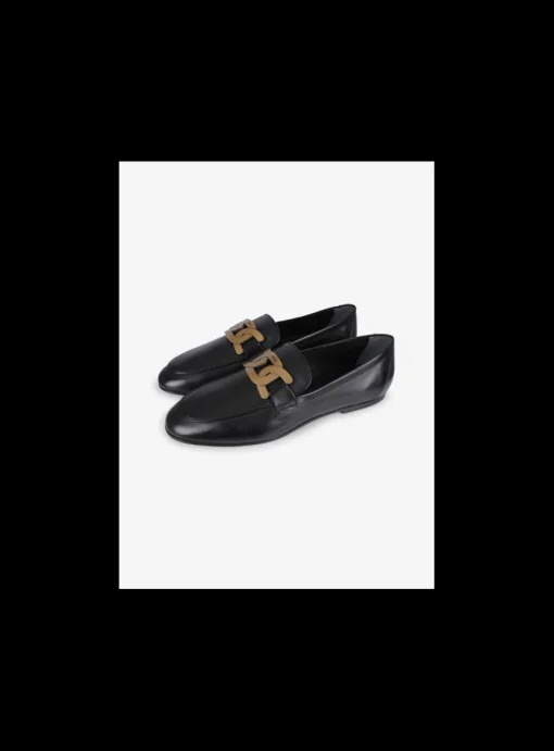 Loafer leder zwart logo mat goud en leder zool | DELSCHER. Fashion