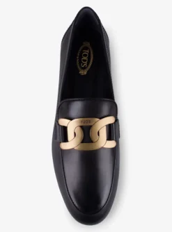 Loafer leder zwart logo mat goud en leder zool | DELSCHER. Fashion