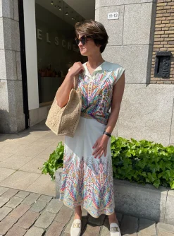 Midi rok wit met print onderkant | DELSCHER. Fashion