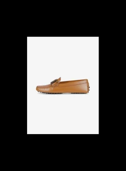 Mocassin leder cognac mat goud logo en nopjes zool | DELSCHER. Fashion