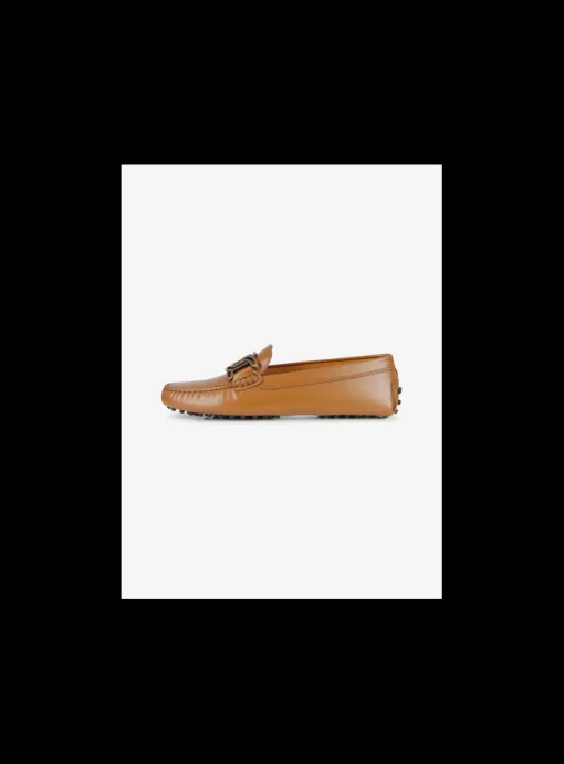 Mocassin leder cognac mat goud logo en nopjes zool | DELSCHER. Fashion