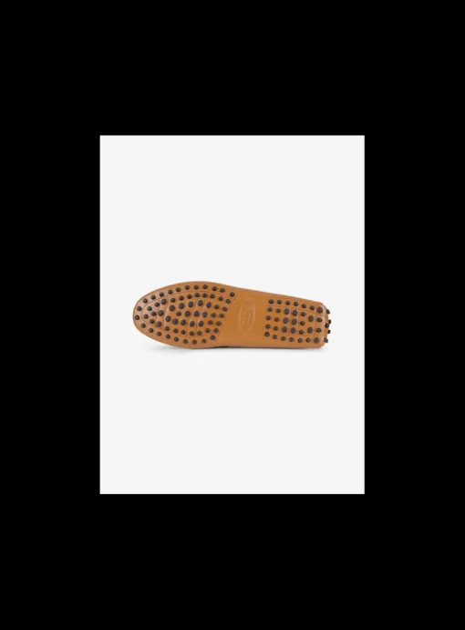 Mocassin leder cognac mat goud logo en nopjes zool | DELSCHER. Fashion