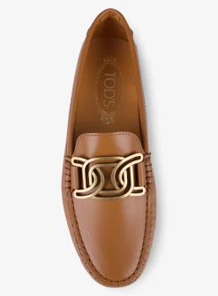 Mocassin leder cognac mat goud logo en nopjes zool | DELSCHER. Fashion