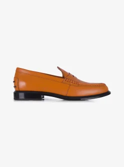 Mocassin leder oranje met zwart zool | DELSCHER. Fashion