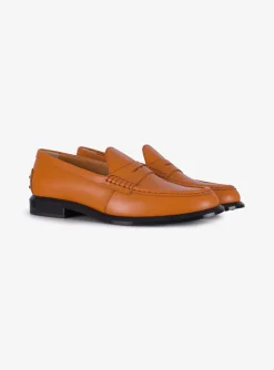 Mocassin leder oranje met zwart zool | DELSCHER. Fashion