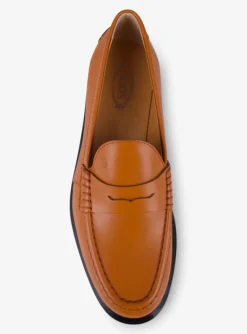 Mocassin leder oranje met zwart zool | DELSCHER. Fashion