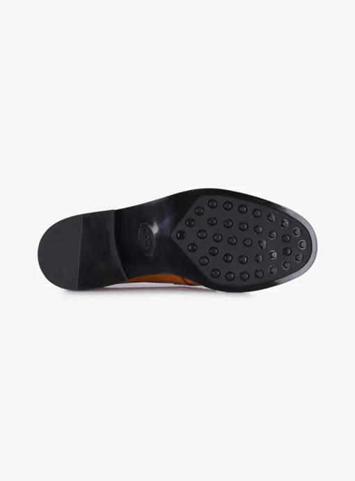 Mocassin leder oranje met zwart zool | DELSCHER. Fashion