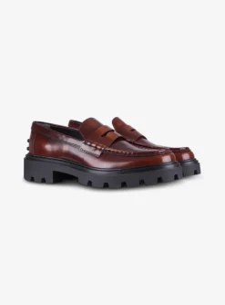 Mocassin leder roodbruin met zwart zool | DELSCHER. Fashion