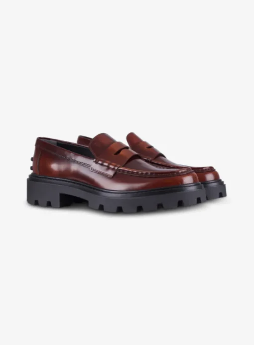 Mocassin leder roodbruin met zwart zool | DELSCHER. Fashion