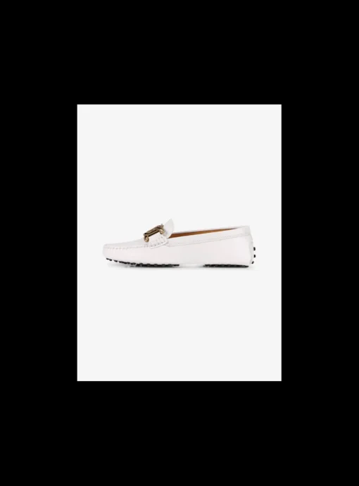 Mocassin leder wit mat goud logo en nopjes zool | DELSCHER. Fashion