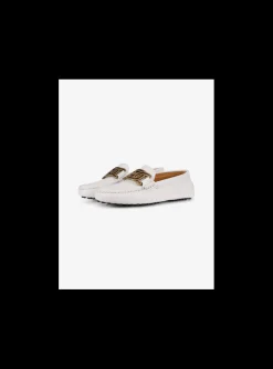 Mocassin leder wit mat goud logo en nopjes zool | DELSCHER. Fashion