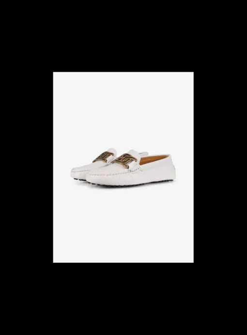 Mocassin leder wit mat goud logo en nopjes zool | DELSCHER. Fashion